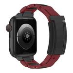 For Apple Watch 42mm / 41mm / 40mm / 38mm T-shaped Magnetic Buckle Stainless Steel Rubber Watch Band(Wine Red Black Buckle)