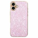 For iPhone 16 Electroplating Star Diamond CD Texture Lens Ring Phone Case(Pink)