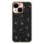 For iPhone 15 Electroplating Star Diamond CD Texture Lens Ring Phone Case(Black)