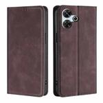 For Redmi 13 4G Skin Feel Magnetic Leather Phone Case(Dark Brown)