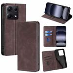 For Redmi Note 14S 4G Skin Feel Magnetic Leather Phone Case(Dark Brown)
