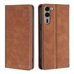 For Fujitsu Arrows We2 Plus Skin Feel Magnetic Leather Phone Case(Light Brown)