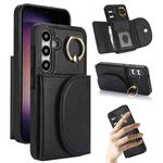 For Samsung Galaxy S25 5G Ring Holder Card Bag Skin Feel Phone Case(Black)