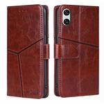 For Sony Xperia 10 VI Geometric Stitching Leather Phone Case(Dark Brown)