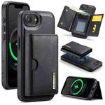 For iPhone 16e DG.MING M6 Series RFID Tri-fold Card Bag Removable Leather Phone Case(Black)