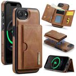 For iPhone 16e DG.MING M6 Series RFID Tri-fold Card Bag Removable Leather Phone Case(Brown)