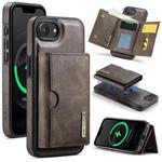 For iPhone 16e DG.MING M6 Series RFID Tri-fold Card Bag Removable Leather Phone Case(Coffee)