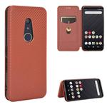 For Fujitsu Arrows Be4 (F-41A) Carbon Fiber Texture Horizontal Flip TPU + PC + PU Leather Case with Card Slot(Brown)