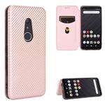 For Fujitsu Arrows Be4 (F-41A) Carbon Fiber Texture Horizontal Flip TPU + PC + PU Leather Case with Card Slot(Pink)