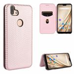 For Fujitsu Arrows RX (Arrows M05) Carbon Fiber Texture Horizontal Flip TPU + PC + PU Leather Case with Card Slot(Pink)