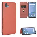 For Fujitsu Arrows U / 801FJ / Arrows J Carbon Fiber Texture Horizontal Flip TPU + PC + PU Leather Case with Card Slot(Brown)