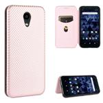 For Kyocera DIGNO BX Carbon Fiber Texture Horizontal Flip TPU + PC + PU Leather Case with Card Slot(Pink)