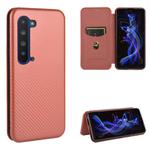 For Sharp Aquos R5G Carbon Fiber Texture Horizontal Flip TPU + PC + PU Leather Case with Card Slot(Brown)