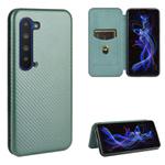 For Sharp Aquos R5G Carbon Fiber Texture Horizontal Flip TPU + PC + PU Leather Case with Card Slot(Green)