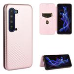 For Sharp Aquos R5G Carbon Fiber Texture Horizontal Flip TPU + PC + PU Leather Case with Card Slot(Pink)