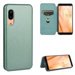 For Sharp Aquos Sense 3 Lite Carbon Fiber Texture Horizontal Flip TPU + PC + PU Leather Case with Card Slot(Green)