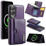 For Samsung Galaxy S25 Edge 5G DG.MING M6 Series RFID Tri-fold Card Bag Removable Leather Phone Case(Purple)