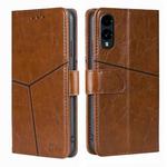 For Fujitsu Arrows We2 Geometric Stitching Leather Phone Case(Light Brown)