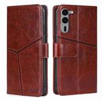 For Fujitsu Arrows We2 Plus Geometric Stitching Leather Phone Case(Dark Brown)