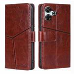 For Redmi 13 4G Geometric Stitching Leather Phone Case(Dark Brown)