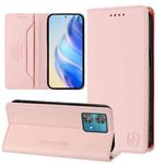 For Motorola Edge 40 Neo RC01 Dual-Folded Magnetic Suction RFID Leather Phone Case(Pink)