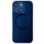 For iPhone 14 Plus Metallic Paint CD Texture MagSafe TPU Phone Case(Dark Blue)