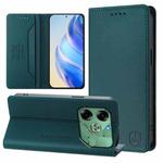 For Tecno Pova 6 4G RC01 Dual-Folded Magnetic Suction RFID Leather Phone Case(Dark Green)