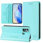 For Tecno Spark 7 / 7T RC01 Dual-Folded Magnetic Suction RFID Leather Phone Case(Mint Green)