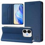 For itel A80 4G RC01 Dual-Folded Magnetic Suction RFID Leather Phone Case(Dark Blue)