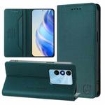 For itel P38 / S17 / Vision 3 RC01 Dual-Folded Magnetic Suction RFID Leather Phone Case(Dark Green)