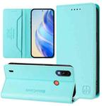 For Motorola Moto E7 Power RC01 Dual-Folded Magnetic Suction RFID Leather Phone Case(Mint Green)