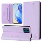 For Motorola Moto E13 RC01 Dual-Folded Magnetic Suction RFID Leather Phone Case(Light Purple)