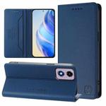 For Motorola Moto E14 / G24 / G04 / G04s RC01 Dual-Folded Magnetic Suction RFID Leather Phone Case(Dark Blue)