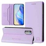 For Motorola Moto E32 Global RC01 Dual-Folded Magnetic Suction RFID Leather Phone Case(Light Purple)