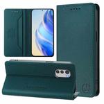 For Motorola Moto E32 Global RC01 Dual-Folded Magnetic Suction RFID Leather Phone Case(Dark Green)