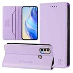 For Motorola Moto E40 / E30 / E20 RC01 Dual-Folded Magnetic Suction RFID Leather Phone Case(Light Purple)