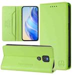 For Motorola Moto G Play 2021 RC01 Dual-Folded Magnetic Suction RFID Leather Phone Case(Grass Green)