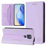 For Motorola Moto G Play 2021 RC01 Dual-Folded Magnetic Suction RFID Leather Phone Case(Light Purple)