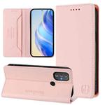 For Motorola Moto G Power 2022 RC01 Dual-Folded Magnetic Suction RFID Leather Phone Case(Pink)