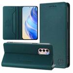 For Motorola Moto G31 / G41 RC01 Dual-Folded Magnetic Suction RFID Leather Phone Case(Dark Green)