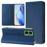 For Motorola Moto G35 RC01 Dual-Folded Magnetic Suction RFID Leather Phone Case(Dark Blue)