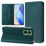 For Motorola Moto G35 RC01 Dual-Folded Magnetic Suction RFID Leather Phone Case(Dark Green)