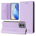 For Motorola Moto G55 RC01 Dual-Folded Magnetic Suction RFID Leather Phone Case(Light Purple)