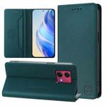 For Motorola Moto G84 RC01 Dual-Folded Magnetic Suction RFID Leather Phone Case(Dark Green)