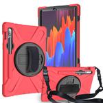 For Samsung Galaxy Tab S9 / Galaxy Tab S8 / Galaxy Tab S7 (2020) T870 Shockproof Colorful Silicone + PC Protective Case with Holder & Shoulder Strap & Hand Strap & Pen Slot(Red)