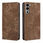 For Fujitsu Arrows We2 Plus RFID Anti-theft Brush Magnetic Leather Phone Case(Brown)