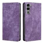 For Fujitsu Arrows We2 Plus RFID Anti-theft Brush Magnetic Leather Phone Case(Purple)