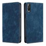 For Rakuten Hand 5G RFID Anti-theft Brush Magnetic Leather Phone Case(Blue)