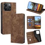 For Redmi Note 14 4G 164.84mm RFID Anti-theft Brush Magnetic Leather Phone Case(Brown)
