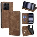 For Redmi Note 14S 4G RFID Anti-theft Brush Magnetic Leather Phone Case(Brown)